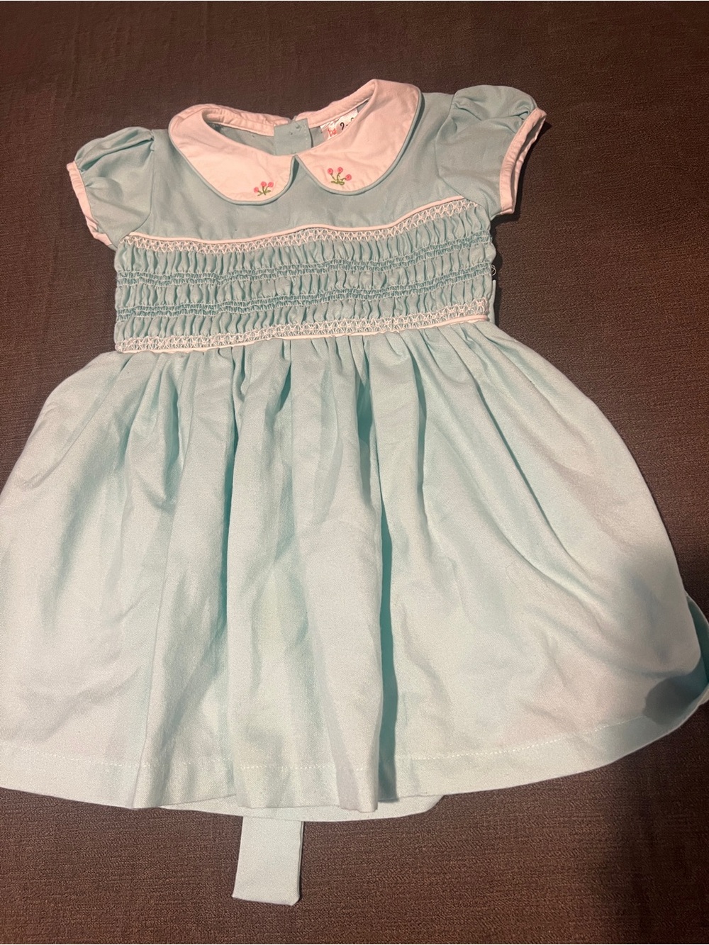 Pastel Blue Smocked Peter Pan Collar Girls' Dress
